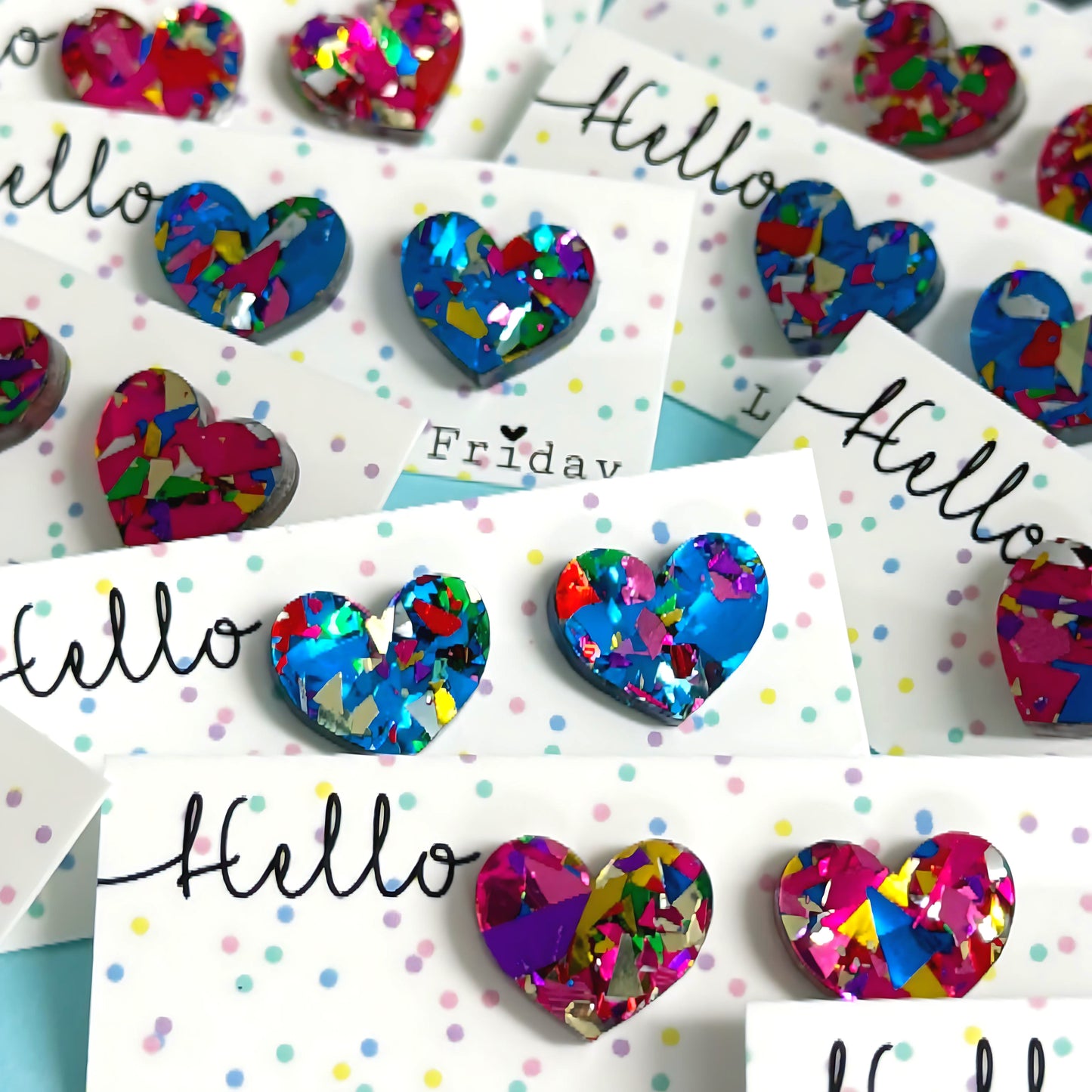 OPAL RAINBOW HEARTS : Choose your colour : Handmade Resin Earrings