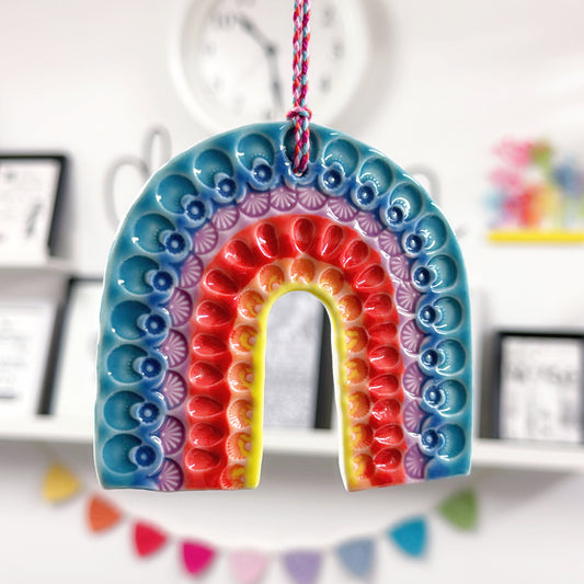 One of a kind RAINBOW TALISMAN Wall Art : Handmade Porcelain Ornament by Jo Kealley