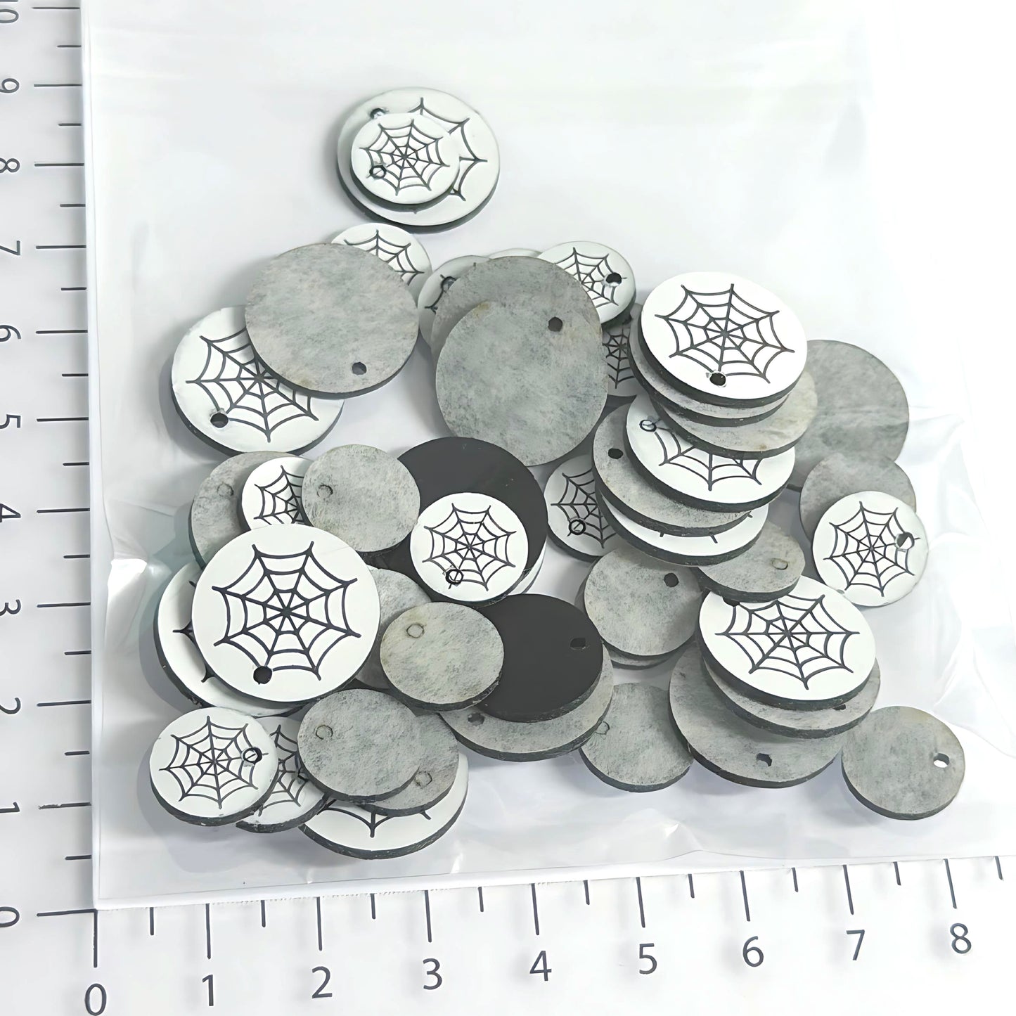 12mm & 18mm etched acrylic spider web stud tops or charmsAcrylic components : Destash item