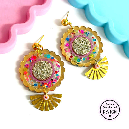 One of a kind : POLKA DOT RAINBOWS : Handmade Resin & Acrylic DROP Earrings