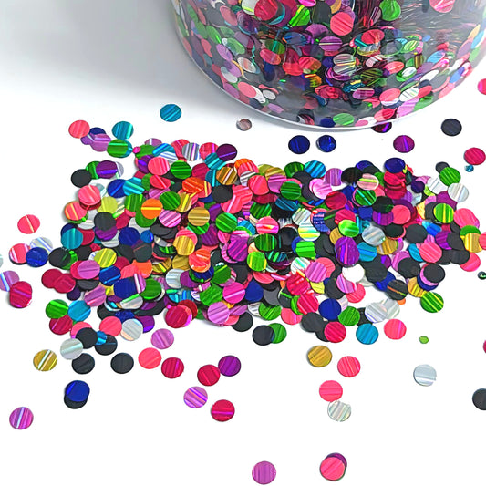 DISCO DAZZLERS DOTS : CUSTOM HLF Mix : Colour-shift Holographic Glitter :: medium white jar : Destash item