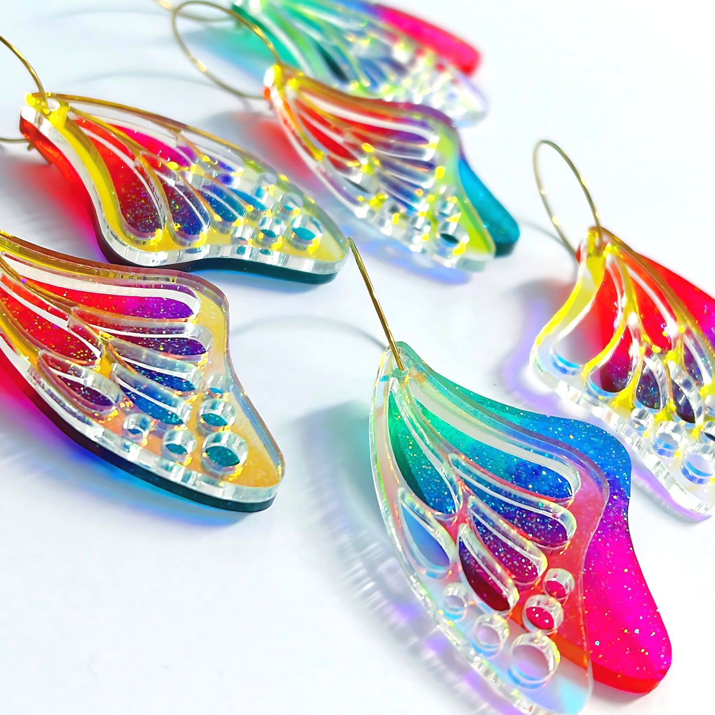 OMBRÉ WINGS : Can be worn 3 ways : Choose your colour : Handmade Holographic Resin & Acrylic DROP Earrings