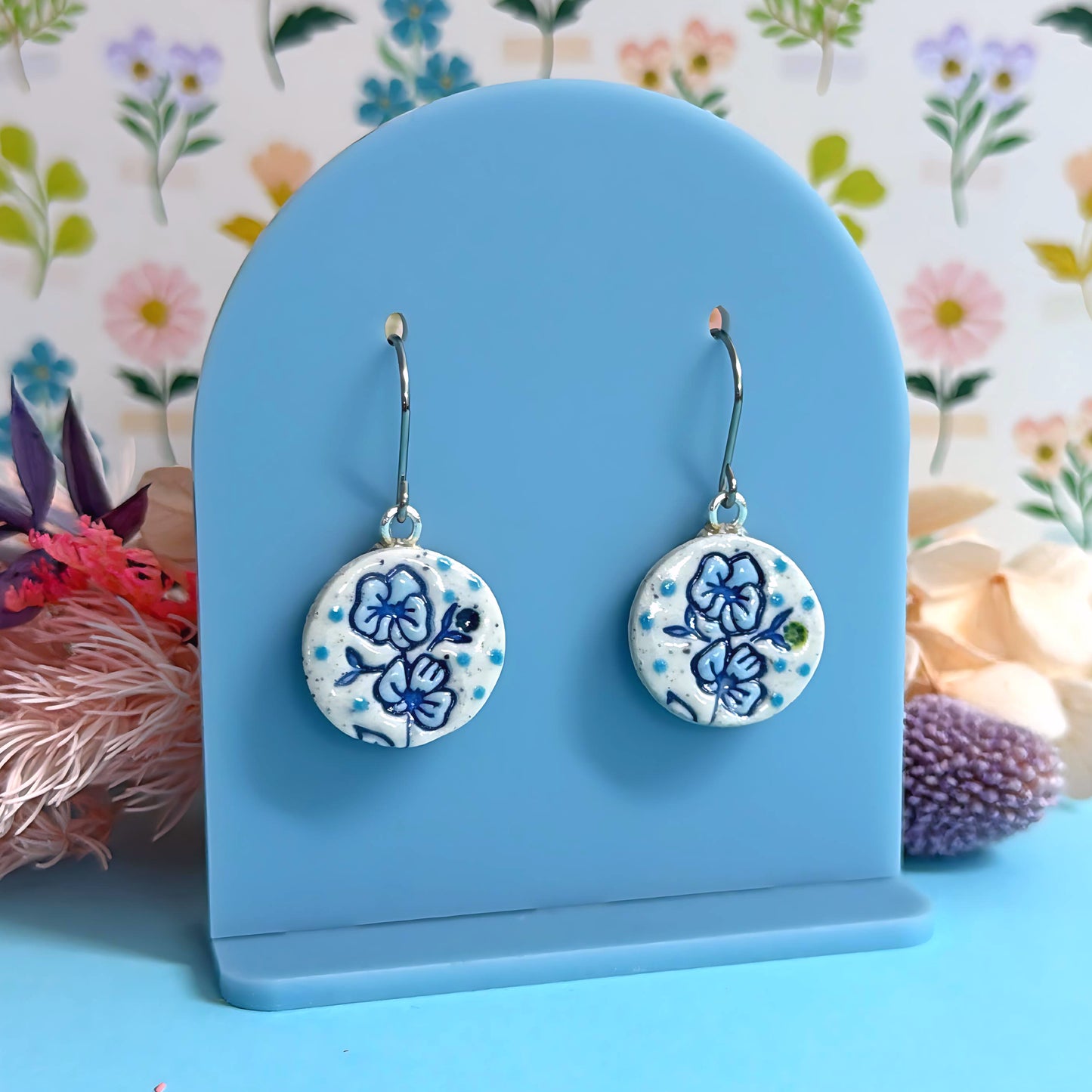 BOTANICA CERAMICA : Pansies : PETITE : Ceramic Earrings by Jo Kealley