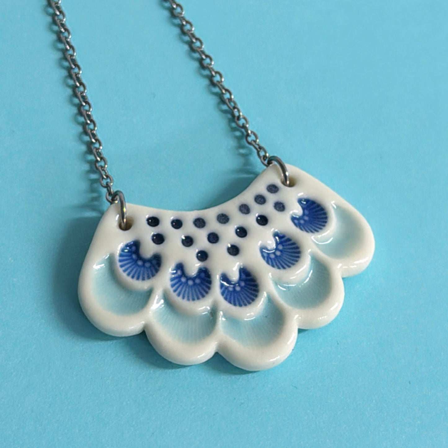 Scalloped Lace small handmade Porcelain Pendants ~ choose your colour : by Jo Kealley