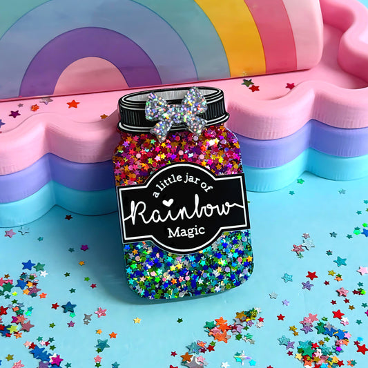 4 only - Limited Edition : A LITTLE JAR OF RAINBOW MAGIC : Handmade Resin & Acrylic BROOCH