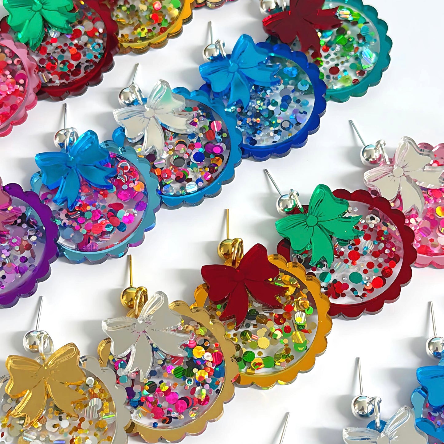 TWINKLING LIGHTS  : BAUBLES : Choose your colour : Handmade Resin & Acrylic Stud-top DROP Earrings