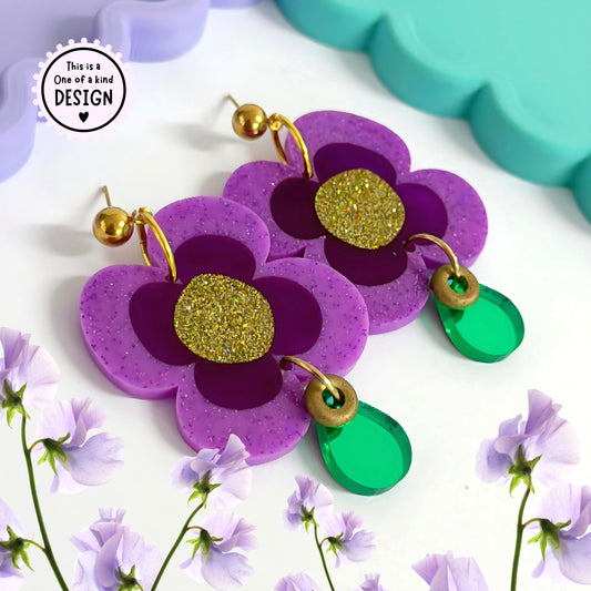 One of a Kind : BLOOMS : Handmade Resin & Acrylic DROP Earrings