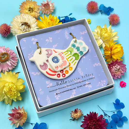 BLUEBIRD ~ One of a kind : Large Porcelain Pendant handmade by Jo Kealley