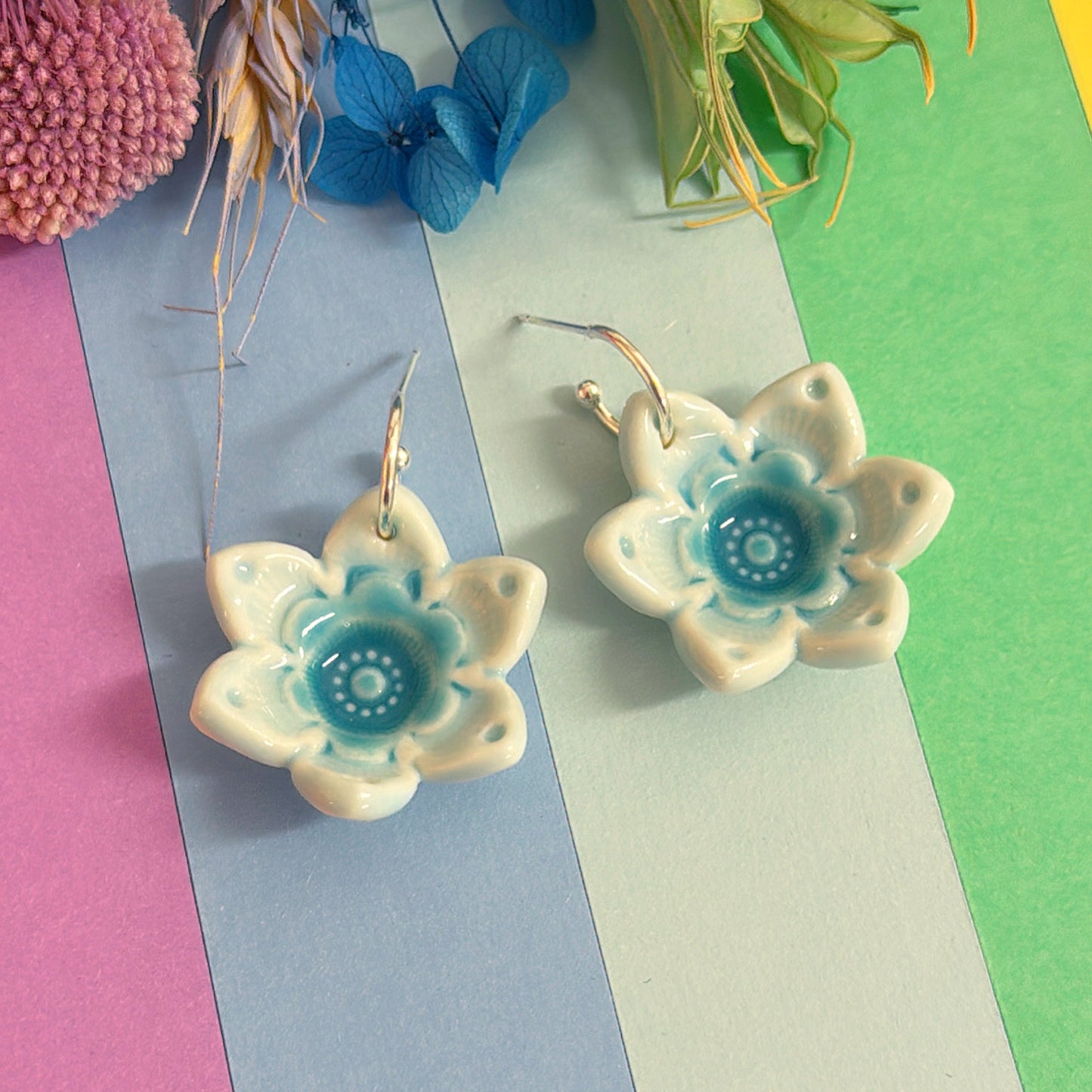 3D STARFLOWERS : Choose your colour ~ PORCELAIN Drop Earrings Handmade by Jo Kealley