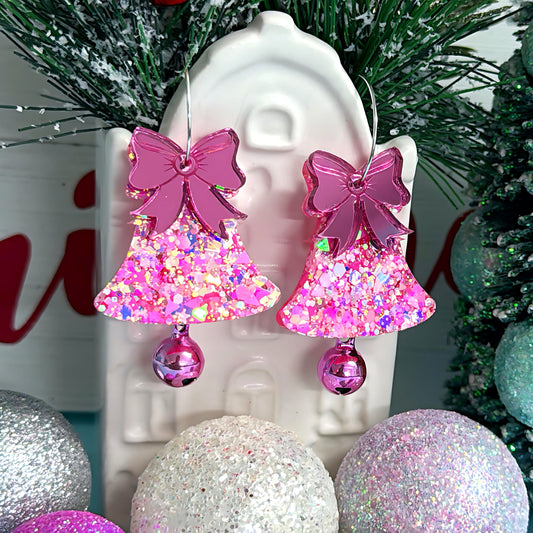 LIMITED EDITION 💝 MERRY PINKMAS JINGLING BELLS : Handmade Resin & Acrylic DROP Earrings