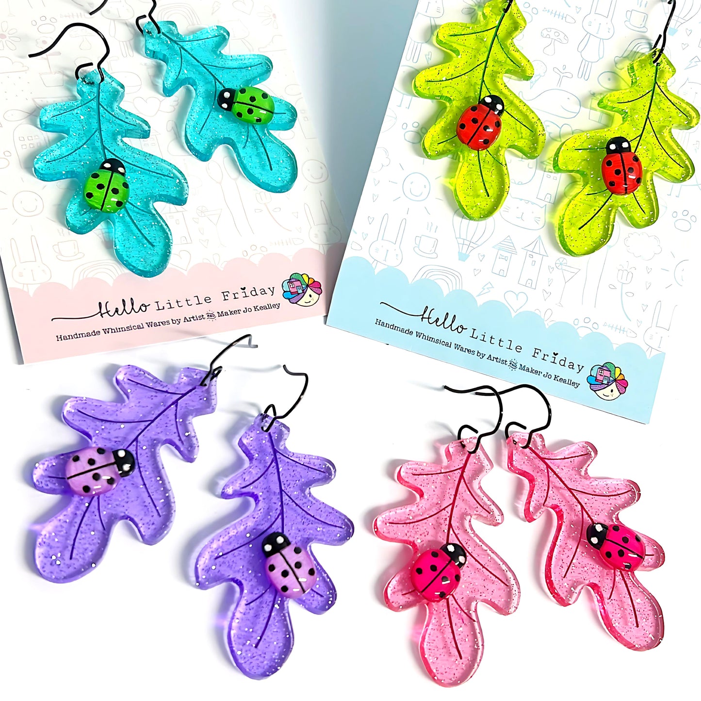 Hello LITTLE LADYBIRD : Choose your colour : Handmade Acrylic DROP Earrings