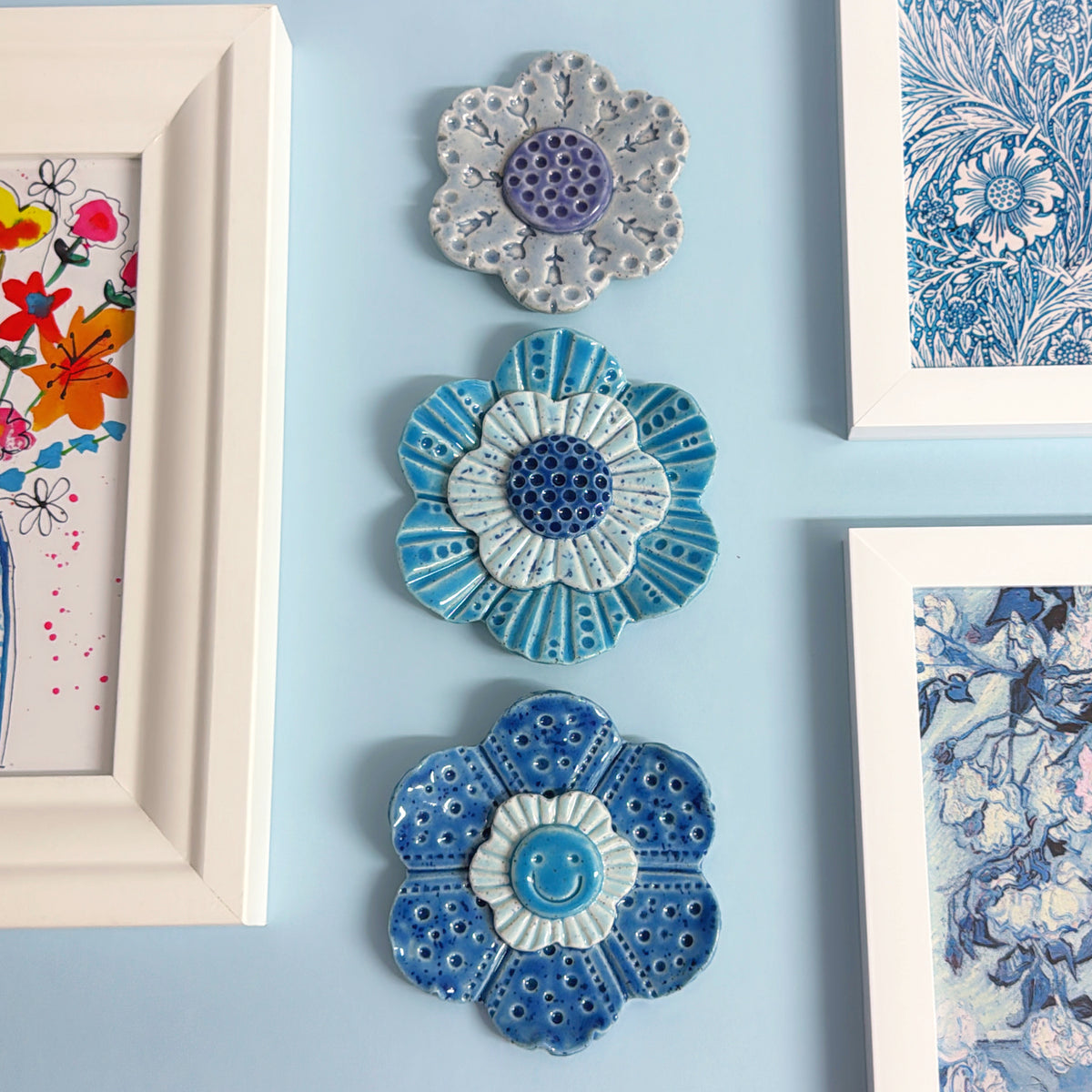 Lavender Sky Blue & Cobalt 💙 WALLFLOWERS Wall Art : Choose your design : Handmade Ceramic Ornaments by Jo Kealley