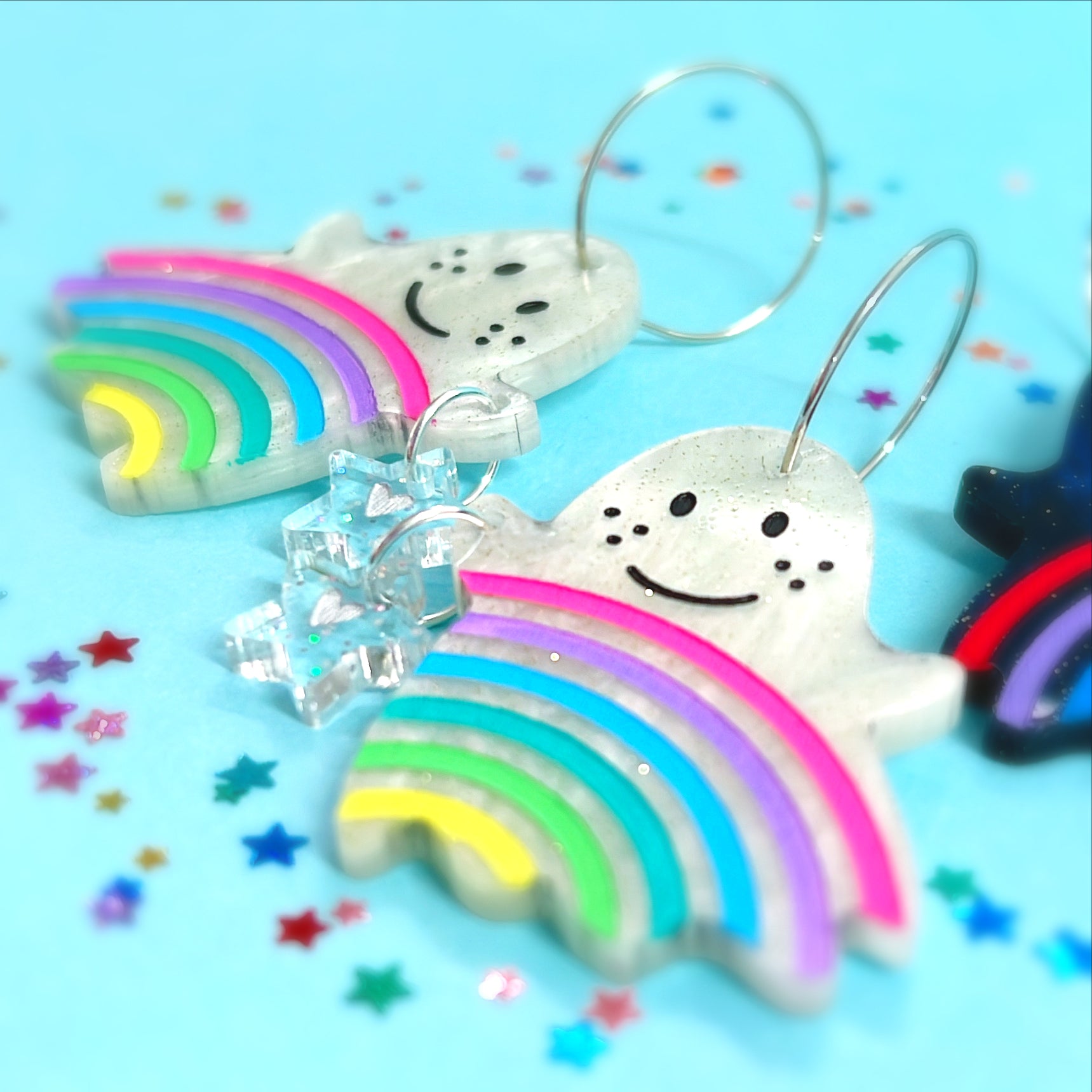 RAINBOW GHOSTIES : Choose your colour : Handpainted Acrylic & ResinDrop Earrings