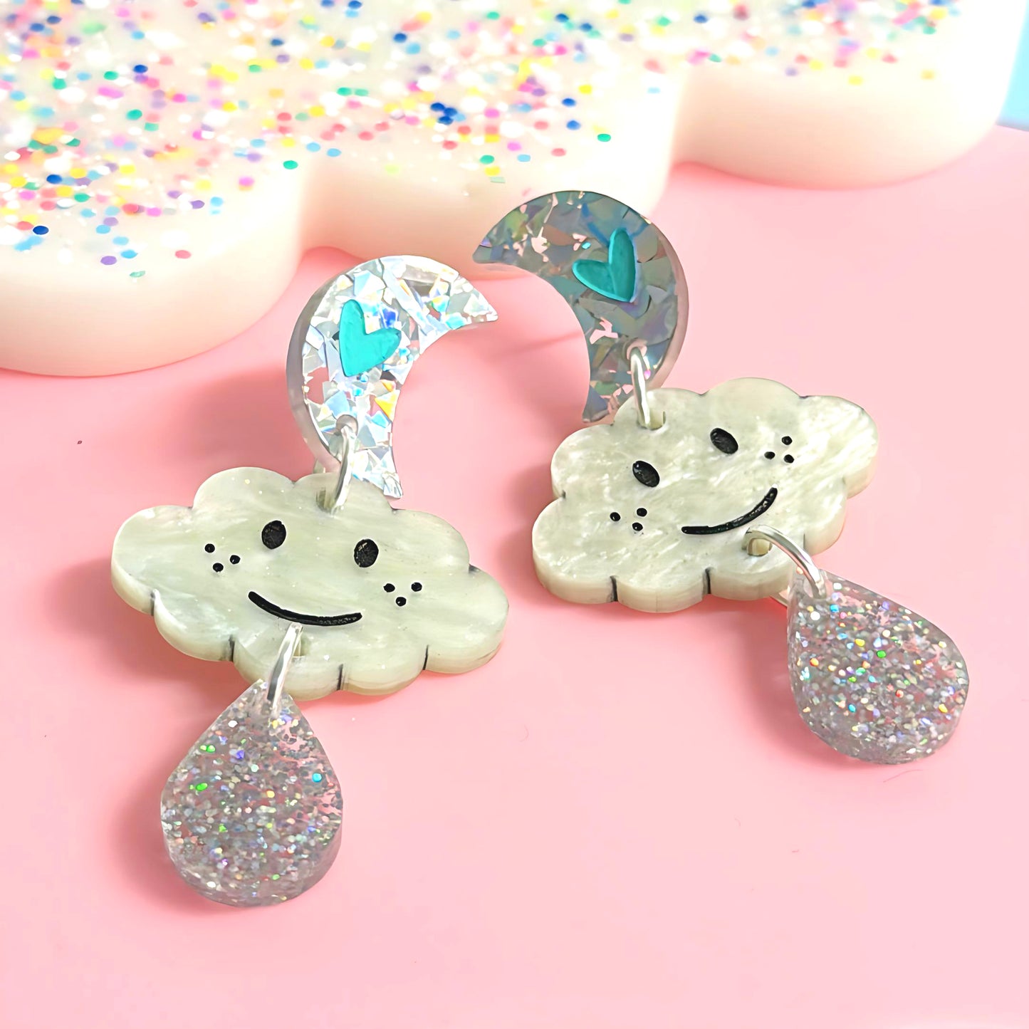 THE HAPPIEST CLOUDS : Choose your colour : Handmade Acrylic DROP Earrings