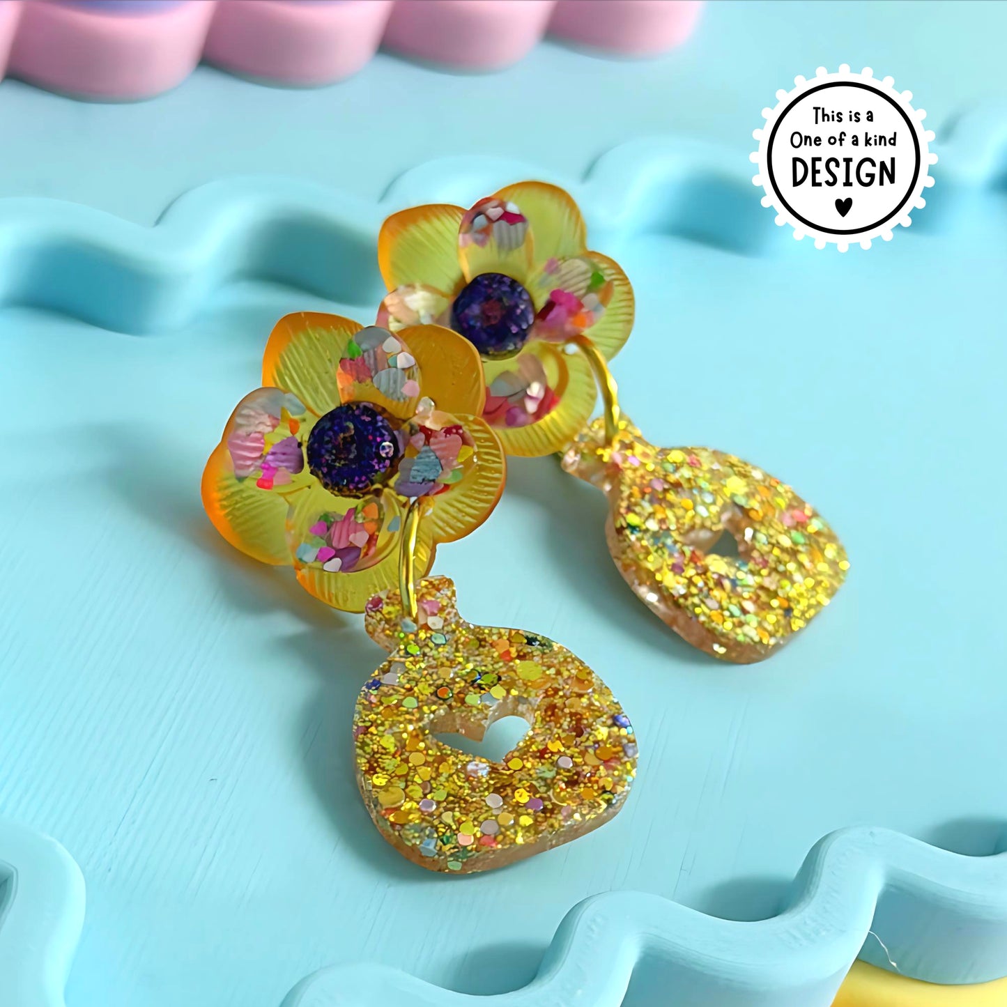 One of a Kind : BEAUTIFUL BOUQUET MINI : Handmade Resin DROP Earrings