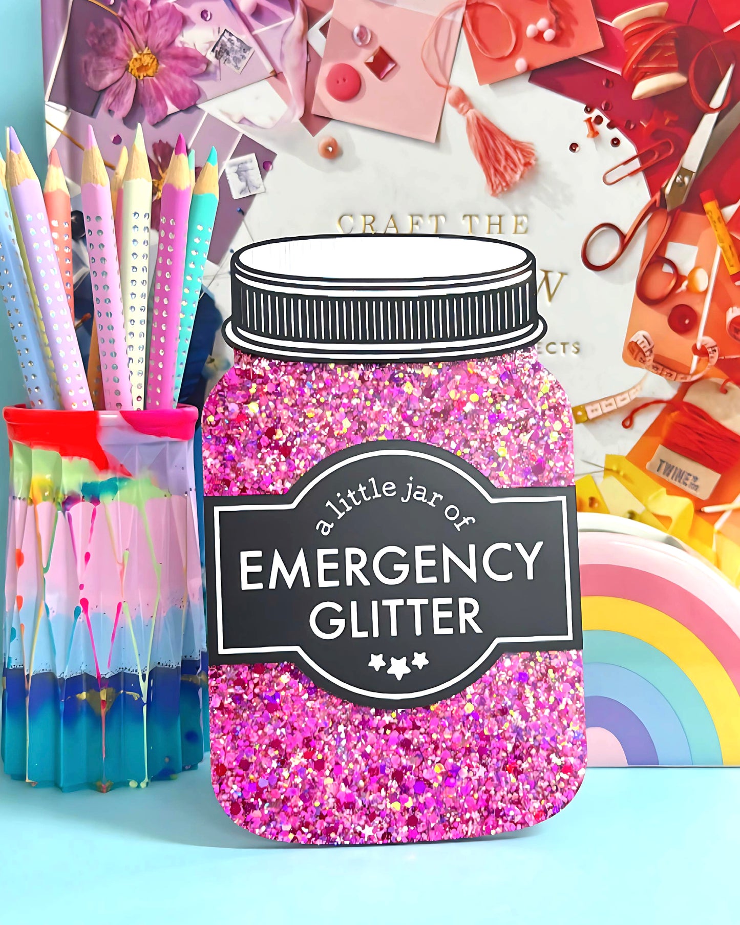 ONE OF A KIND WALL ART A LITTLE JAR OF : EMERGENCY GLITTER : Handmade Resin & Acrylic