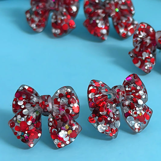 FESTIVE BOWS : RUBY CONFETTI : Handmade Resin Midi Stud Earrings