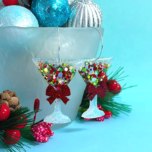 HELLO CHRISTMAS COCKTAILS : Handmade Resin & Acrylic DROP Earrings