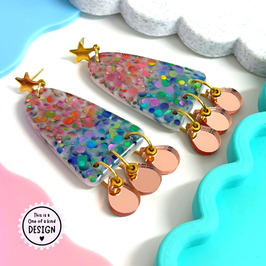 One of a Kind : EMBELLISHED RAINBOWS : Handmade Resin DROP Earrings