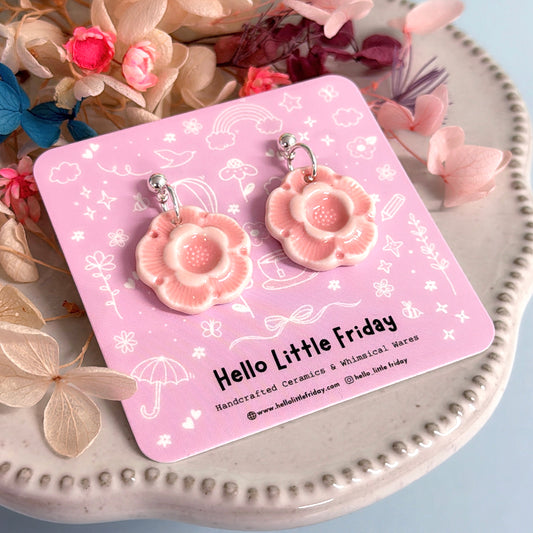 One of a kind Blush pink Rose: Petite PORCELAIN Drop Earrings Handmade by Jo Kealley