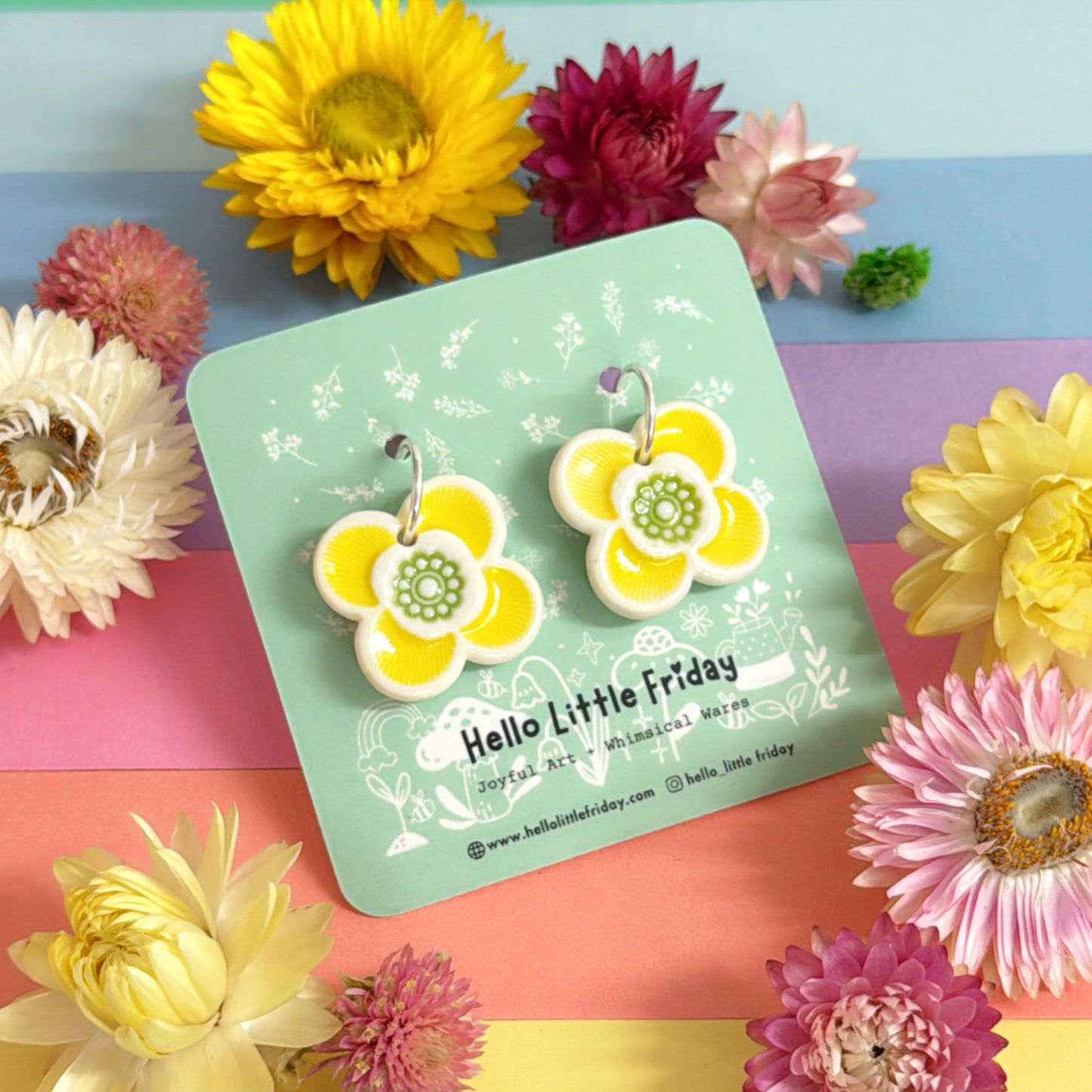 RAINBOW FIELDS : 
LUCKY PETALS ~ Choose your colour : PORCELAIN Drop Earrings by Jo Kealley