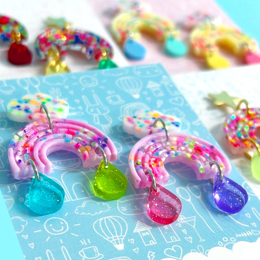 FAIRYBREAD RAINBOWS - Petite : Choose your colour : Stud top Handmade Resin & Acrylic DROP Earrings