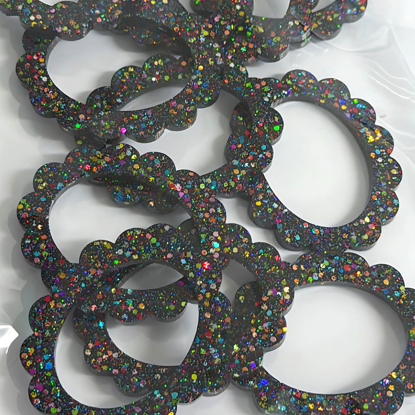 45mm Scallop ovals HLF BLACK RAINBOW : Statement Earring or pendant Resin components : Destash item