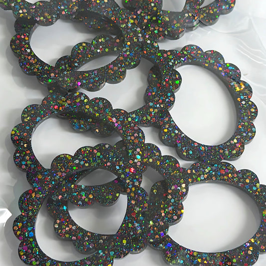 45mm Scallop ovals HLF BLACK RAINBOW : Statement Earring or pendant Resin components : Destash item