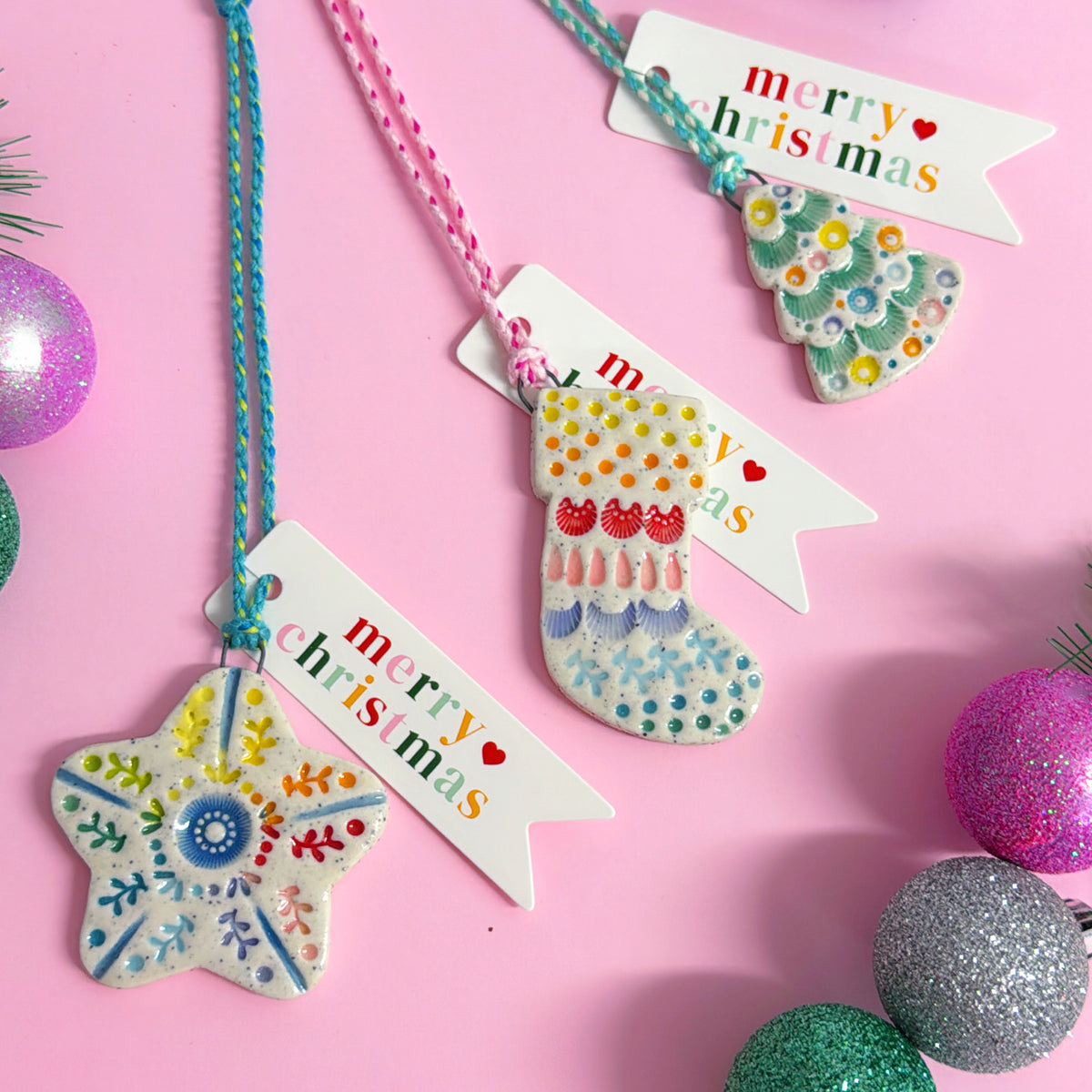 One of a kind ~ Choose your design : Small ~ Handmade Ceramic Christmas Ornaments by Jo Kealley