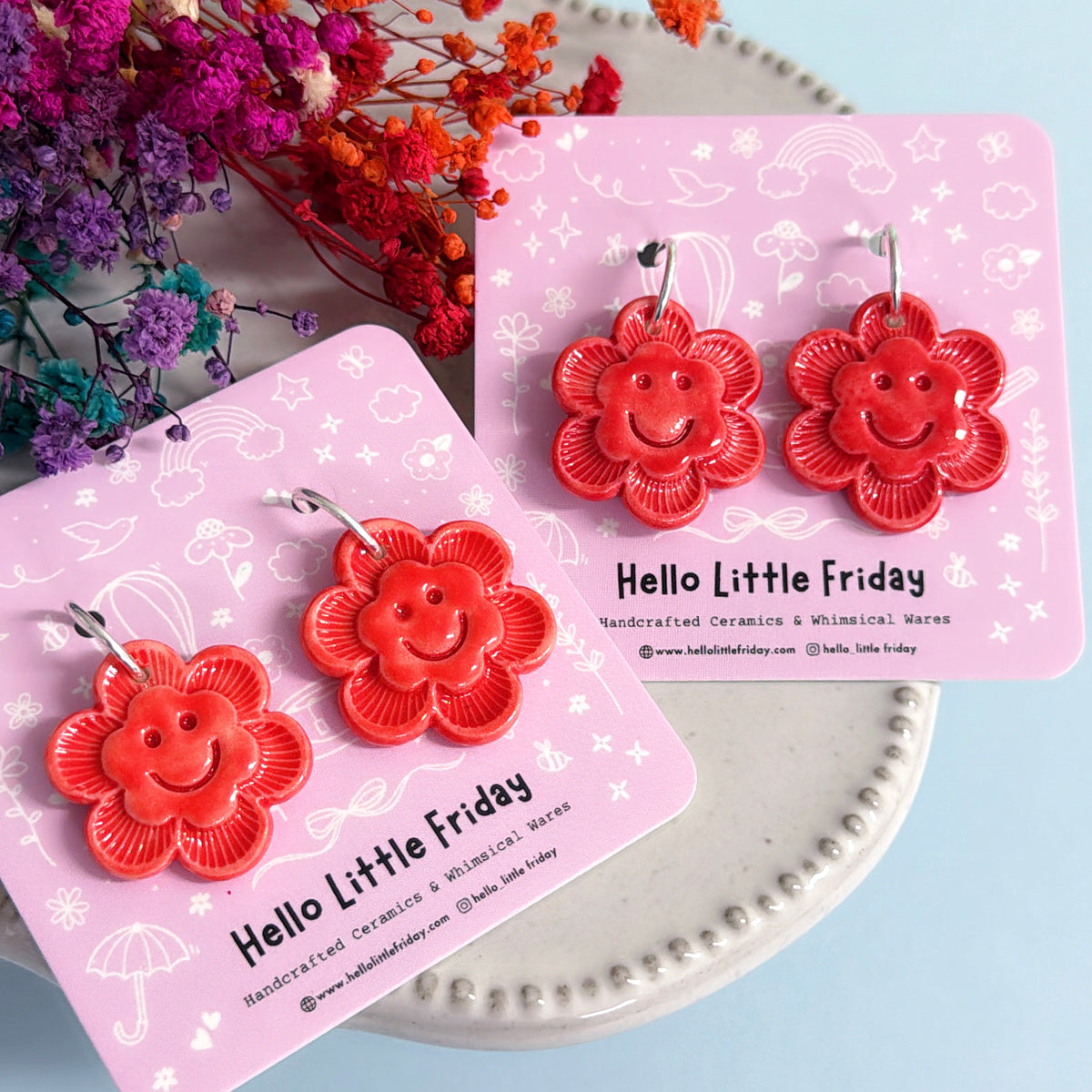 One of a kind : THE HAPPIEST DAISIES ~ Choose your colour : PORCELAIN Drop Earrings Handmade by Jo Kealley