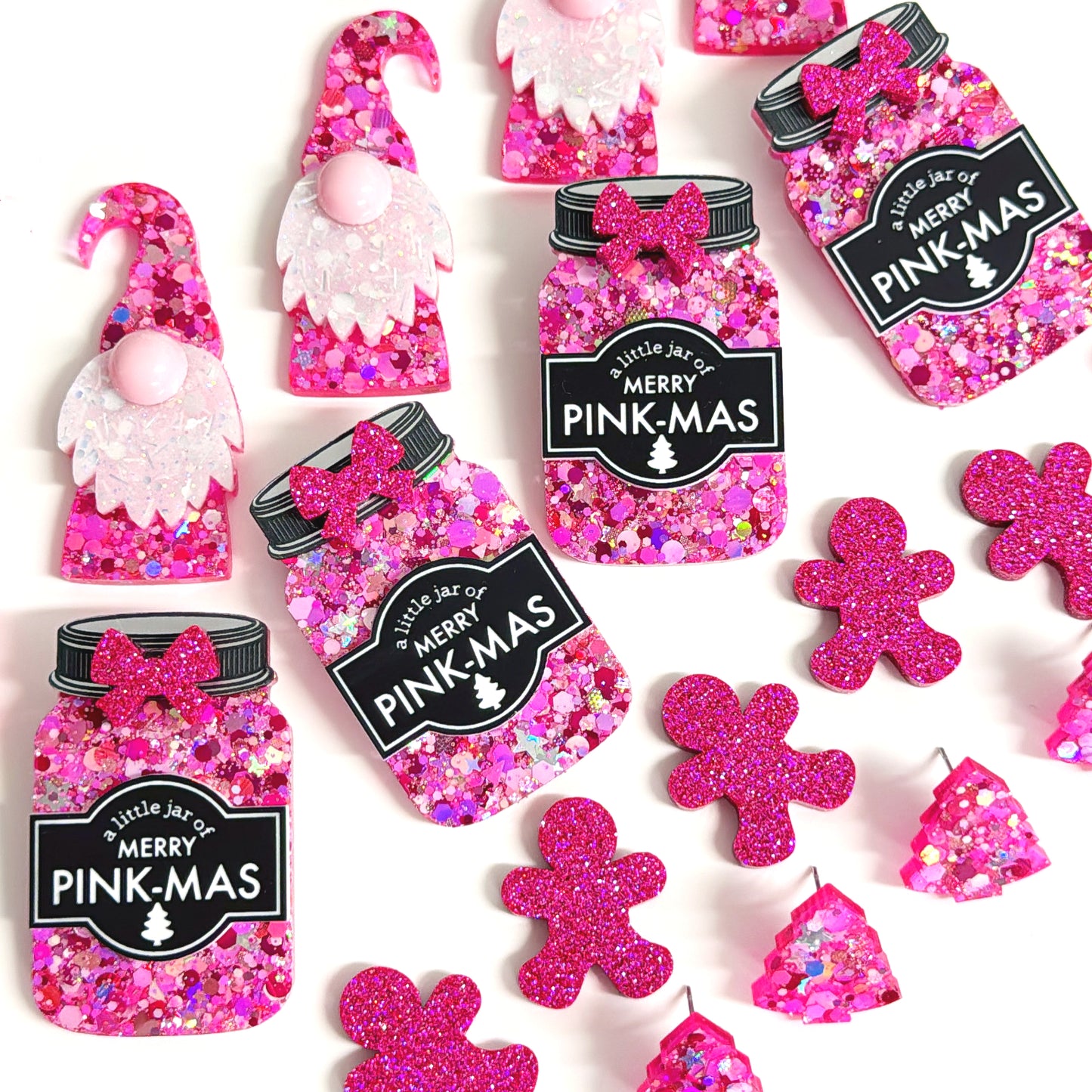 A LITTLE JAR OF MERRY PINK-MAS : Handmade Resin & Acrylic BROOCH