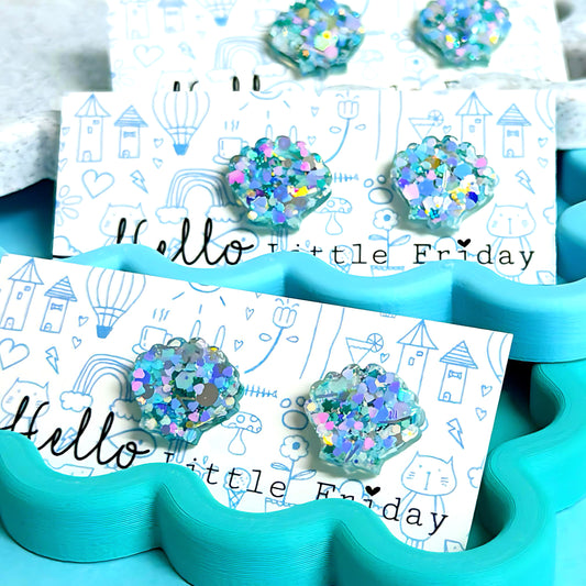 SHIMMERING SEASHELLS : Petite : Handmade Resin STUD Earrings