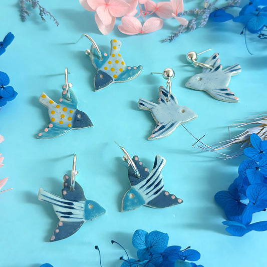 One of a kind : BLUEBIRDS : Choose your colour : Ceramic Earrings by Jo Kealley
