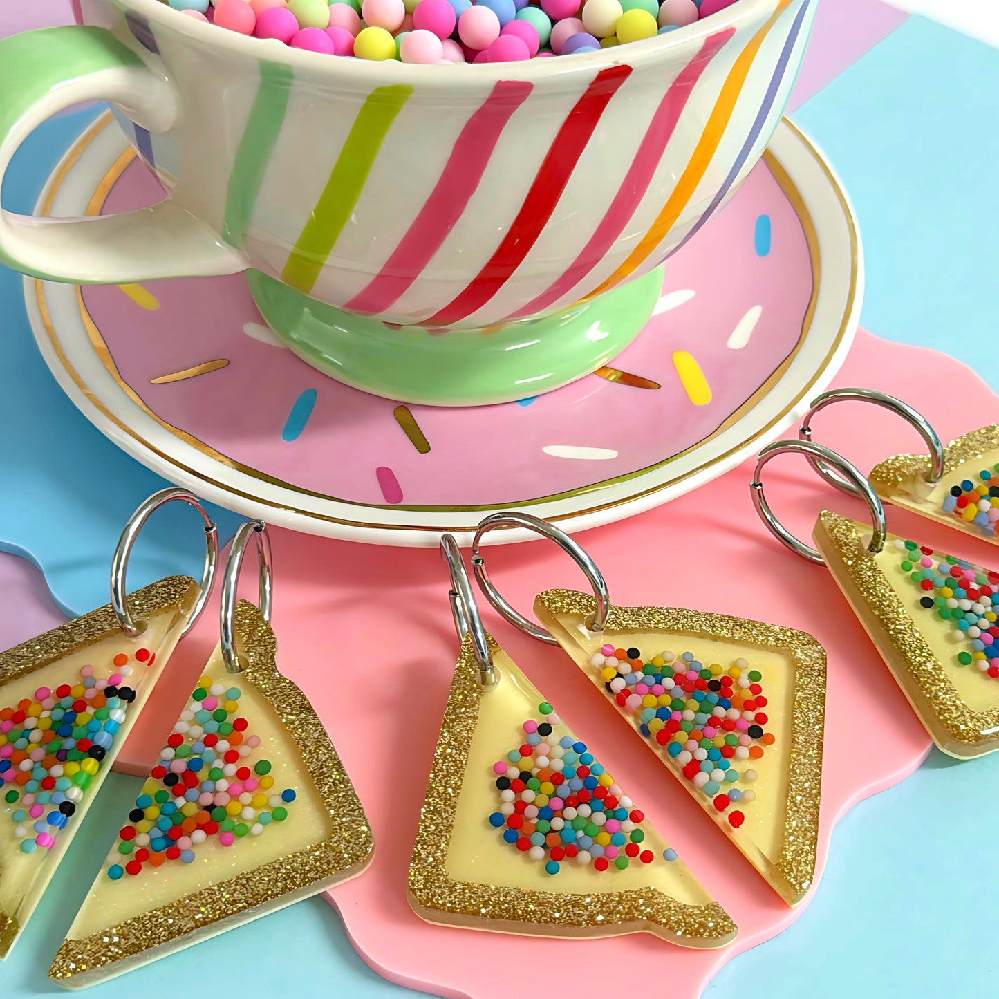 RAINBOW SPRINKLE FAIRYBREAD : Choose SILVER or GOLD hoops : Handmade Resin DROP Earrings