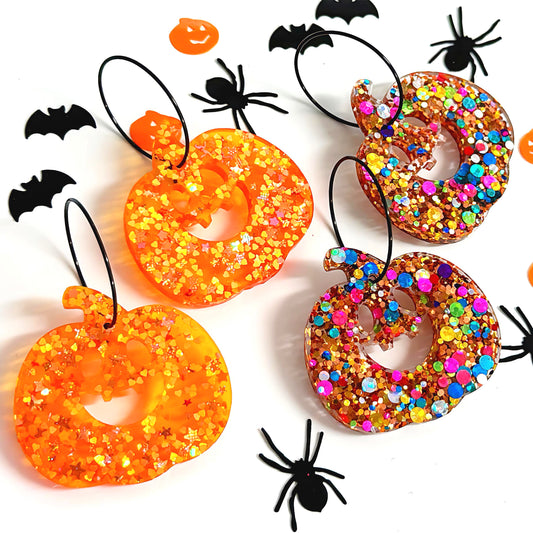 PUMPKIN GHOULS : Choose your colour : Handpainted Resin DROP Earrings