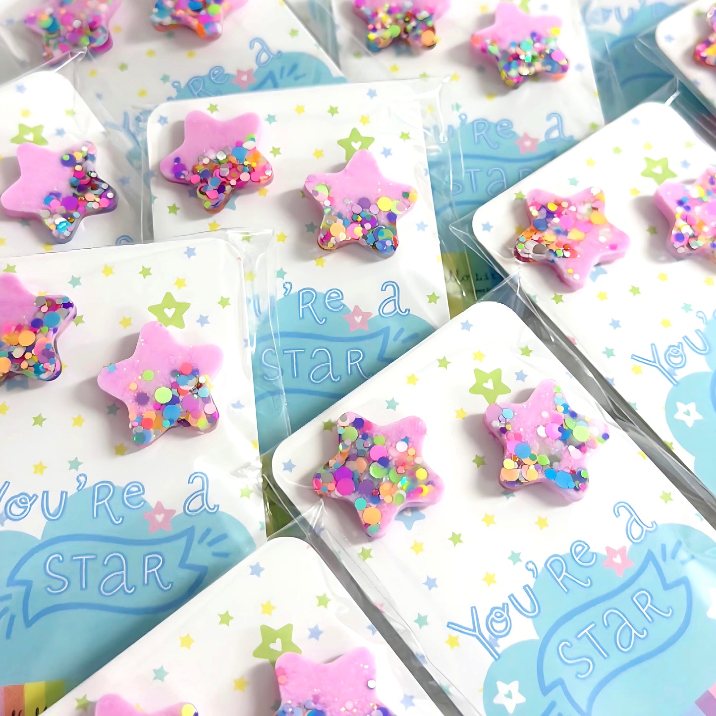 FUNFETTI MARSHMALLOW PINK STAR : Handmade Resin STUD Earrings