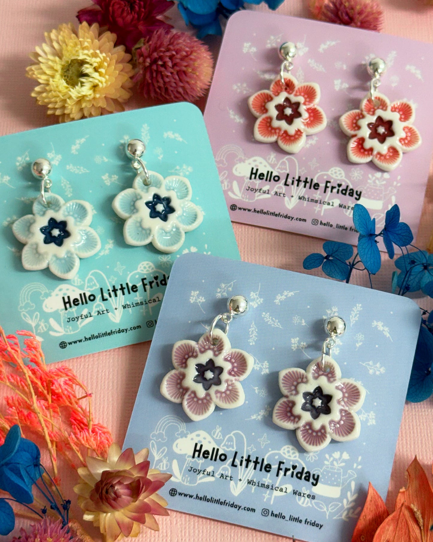 PETITE STARFLOWERS ~ Choose your colour : PORCELAIN Drop Earrings by Jo Kealley