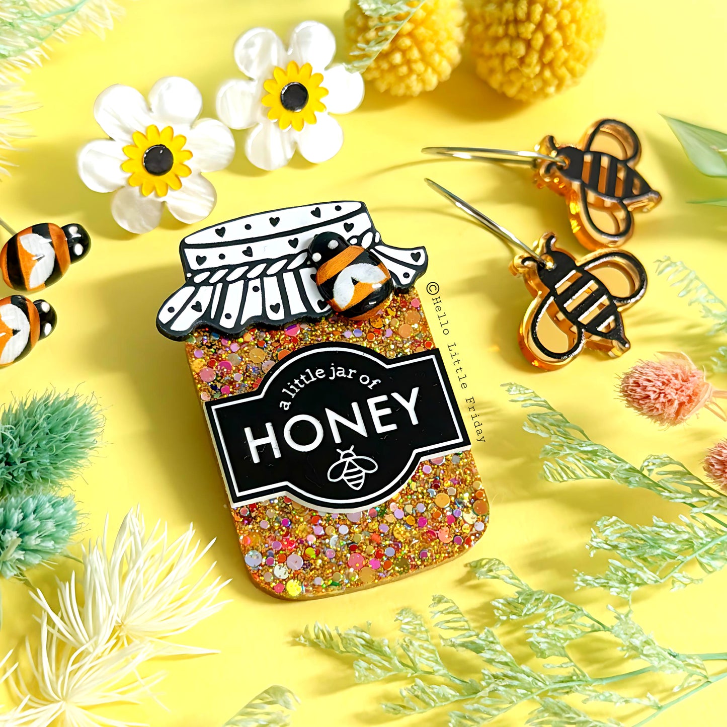 A LITTLE JAR OF : HONEY : Handmade Resin & Acrylic BROOCH