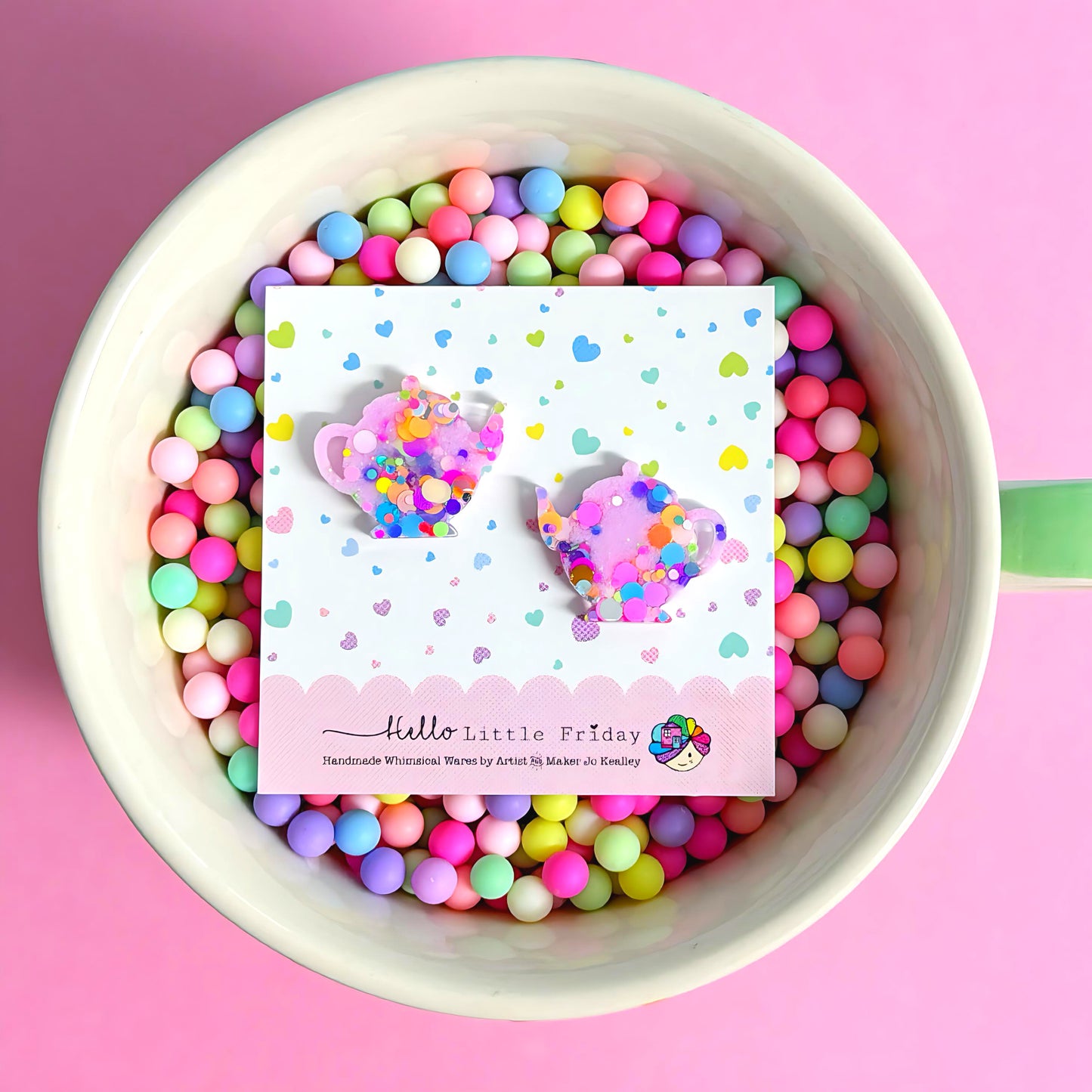 RAINBOW CONFETTI TEAPOTS : Handmade Resin Studs