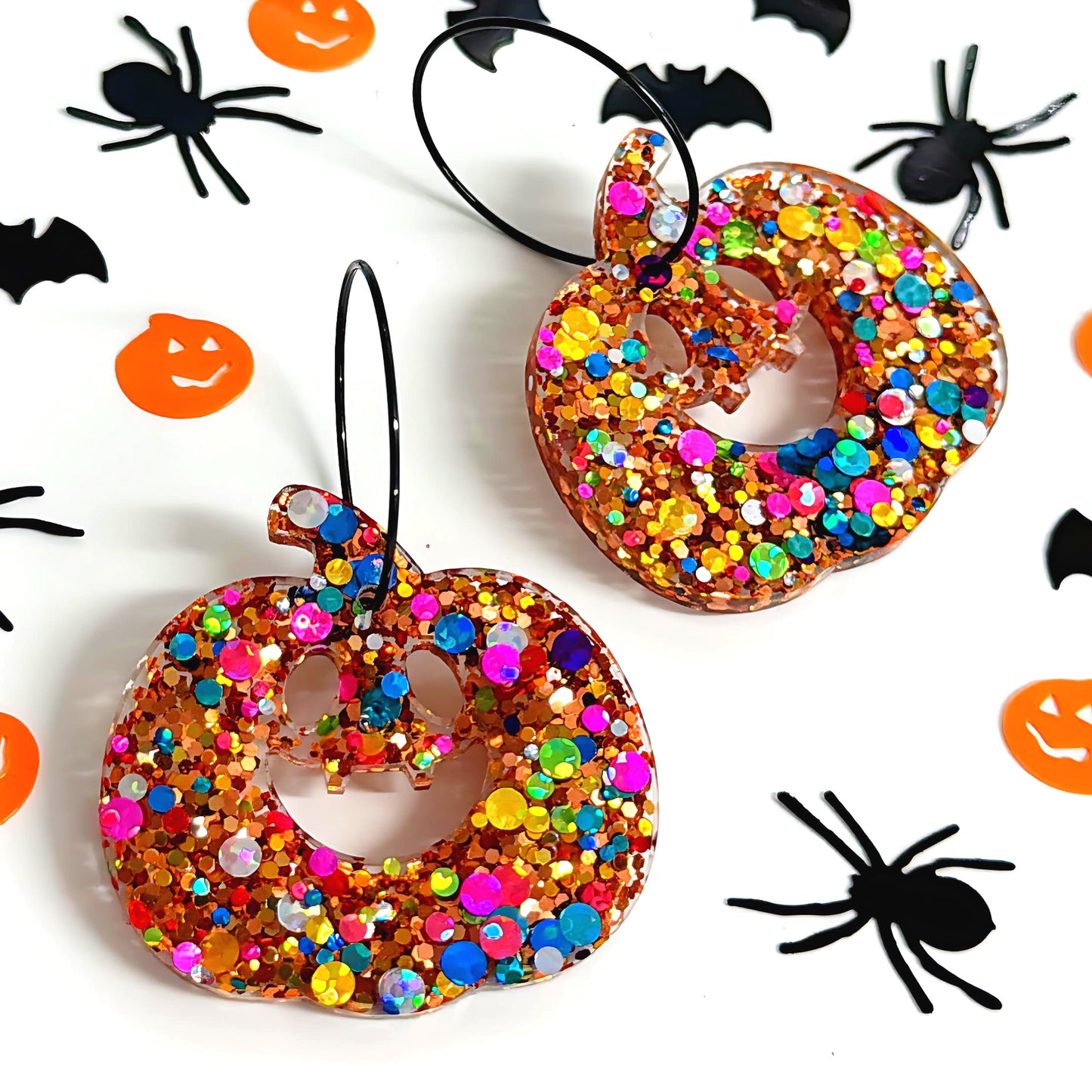 PUMPKIN GHOULS : Choose your colour : Handpainted Resin DROP Earrings