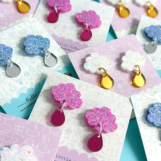 BABY CLOUDS : Choose your colour : Handmade Resin & Acrylic Stud-top DROP Earrings