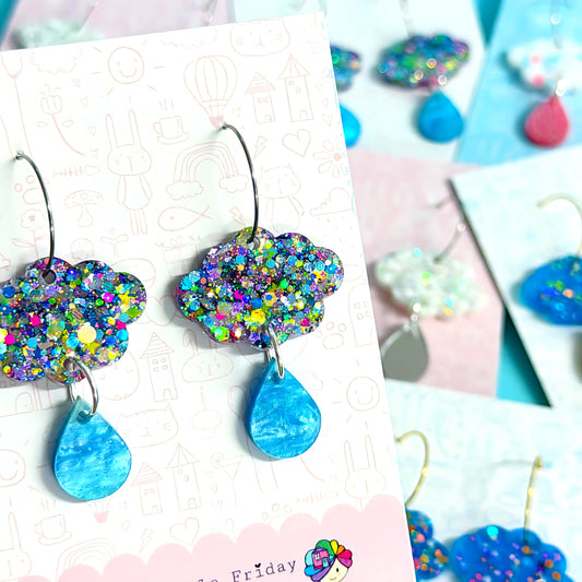 IT’S RAINING RAINBOWS : OPAL cloud : Handmade Resin & Acrylic DROP Earrings