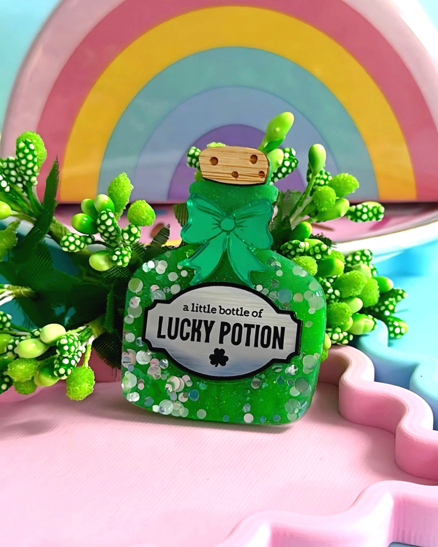 A BOTTLE JAR OF : LUCKY POTION : Handmade Resin & Acrylic BROOCH