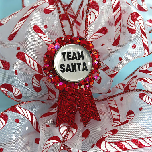 TEAM SANTA : Ruby Red Ribbon Award : Handmade Resin & Acrylic BROOCH