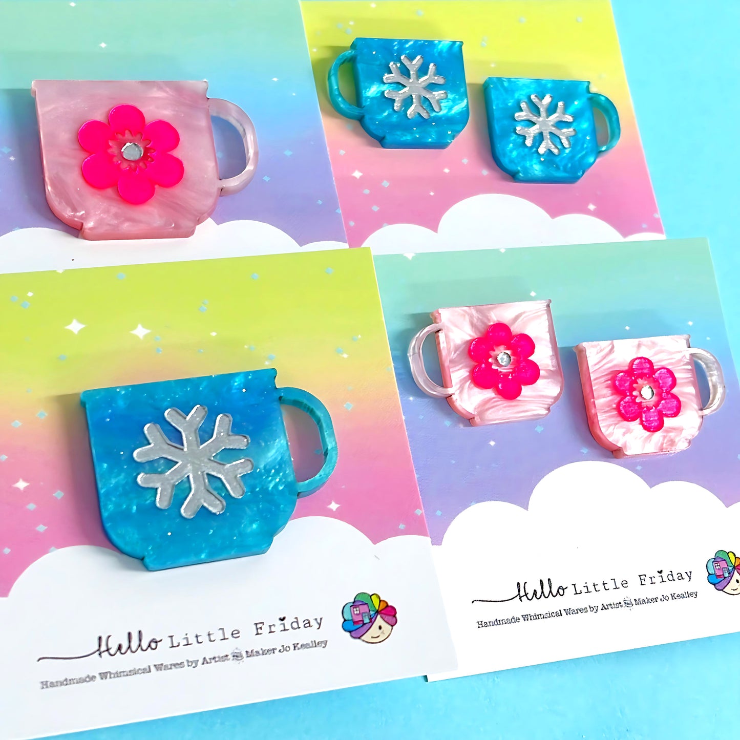 THE 4 SEASONS TEACUPS : Choose your tea : Handmade Acrylic STUD EARRINGS