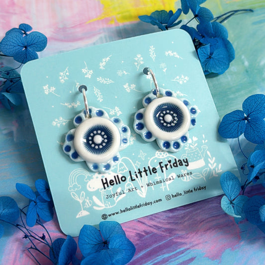 RUFFLE STARS Powder & Navy Blue ~ PORCELAIN Drop Earrings Handmade by Jo Kealley