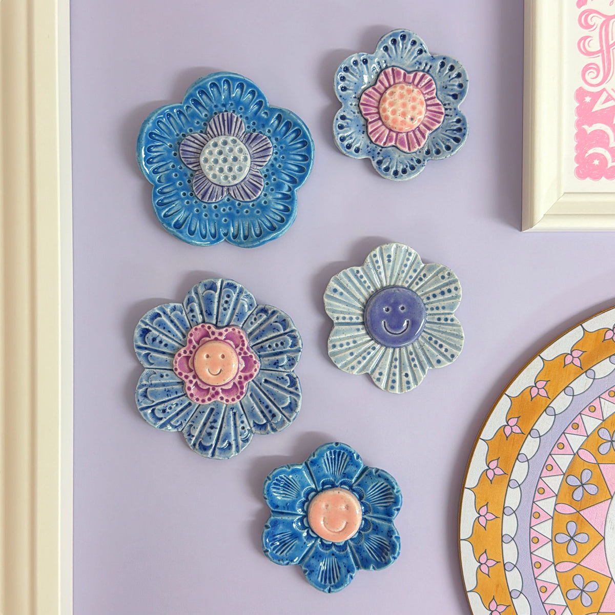 Pink 🩷 Purple 💜 & Blue 💙 WALLFLOWERS Wall Art : Choose your design : Handmade Ceramic Ornaments by Jo Kealley