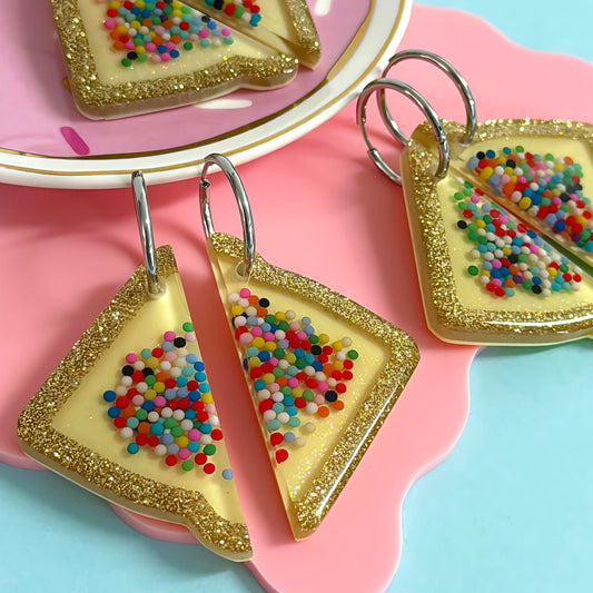 RAINBOW SPRINKLE FAIRYBREAD : Choose SILVER or GOLD hoops : Handmade Resin DROP Earrings