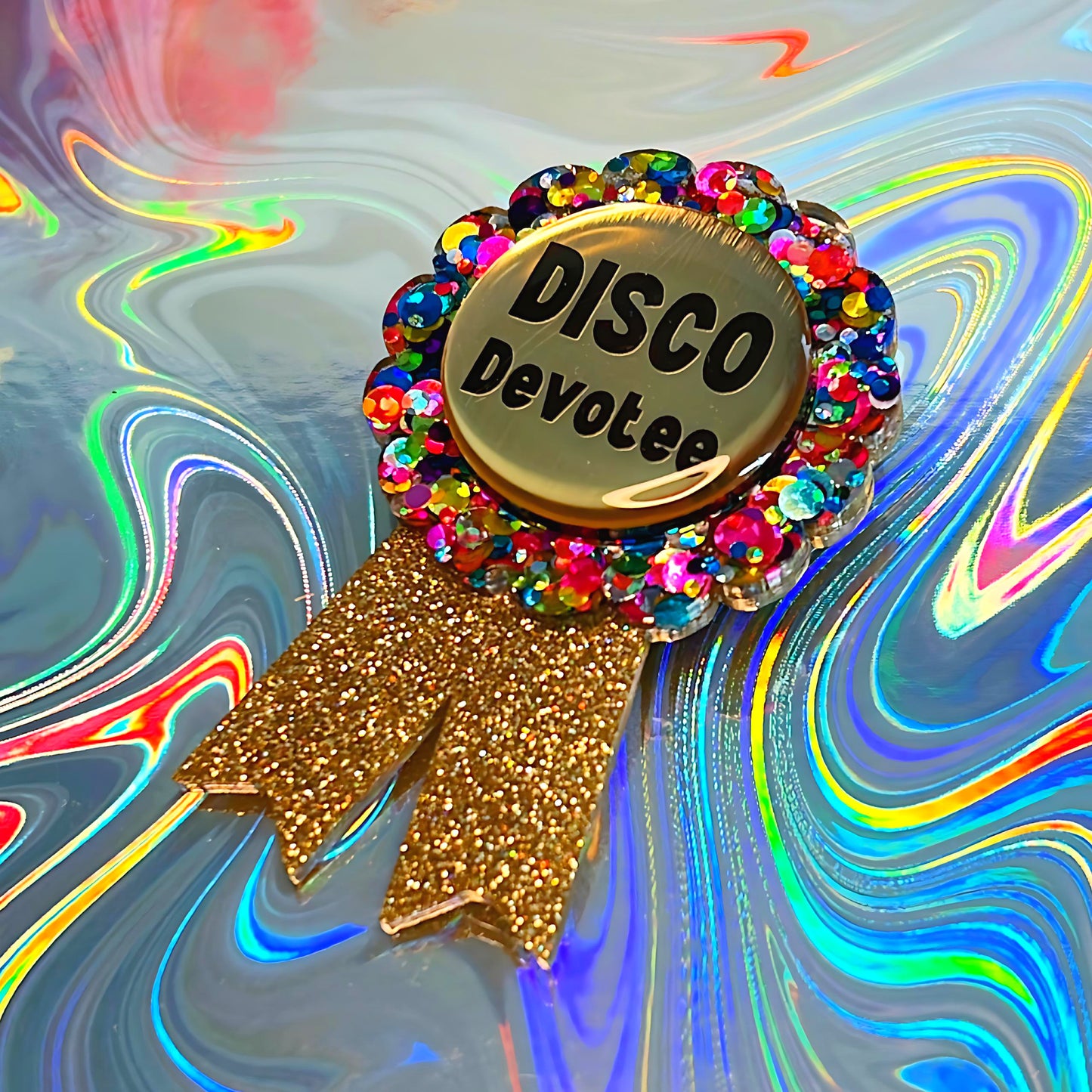 HELLO LITTLE AWARD :  DISCO DEVOTEE : Handmade Resin & Acrylic BROOCH