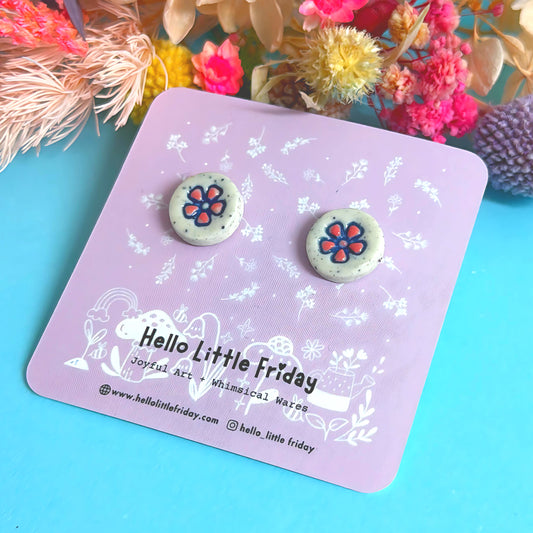 BOTANICA CERAMICA STUDS : Ditzy Daisy : Handmade Ceramic STUD Earrings by Jo Kealley